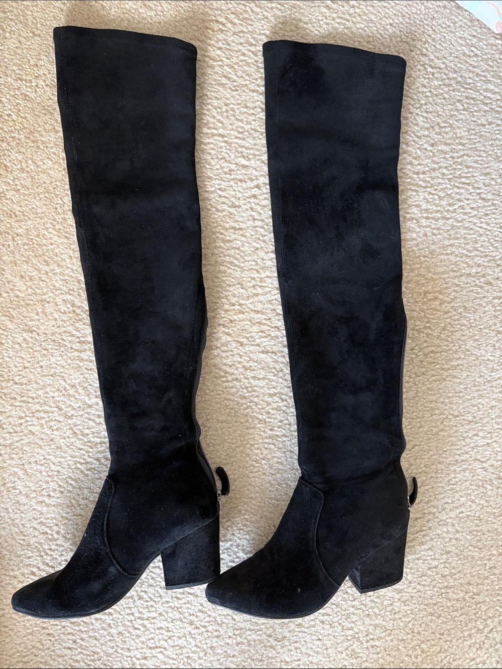 Black Over-the-Knee Suede Block Heel Boots - Women's